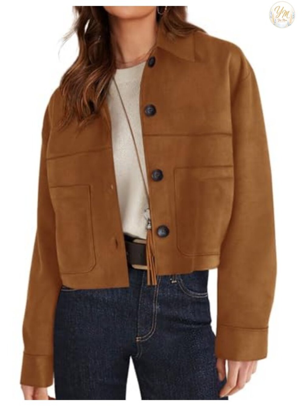 Faux Suede Shacket Women's Lightweight Cropped Aviator Jacket